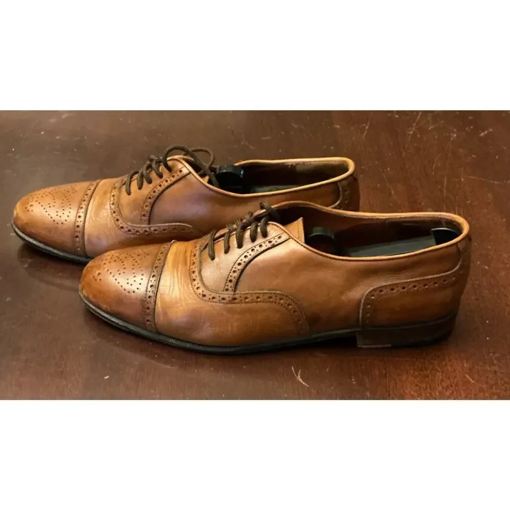 FERRADINI Hand Made Brown Leather Dress Shoes Mens SIZE 8.5 B Made In Italy